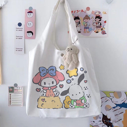 Women Girl's My Melody Handbag Tote Canvas Student Book Storage Bag Shoulder Bag