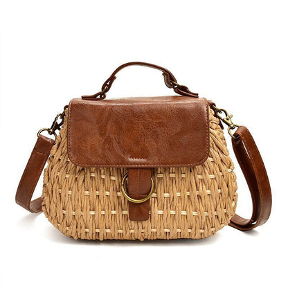 Vintage Straw Bag Crossbody Beach Purse Casual Weaving Rattan Handbag Polyester