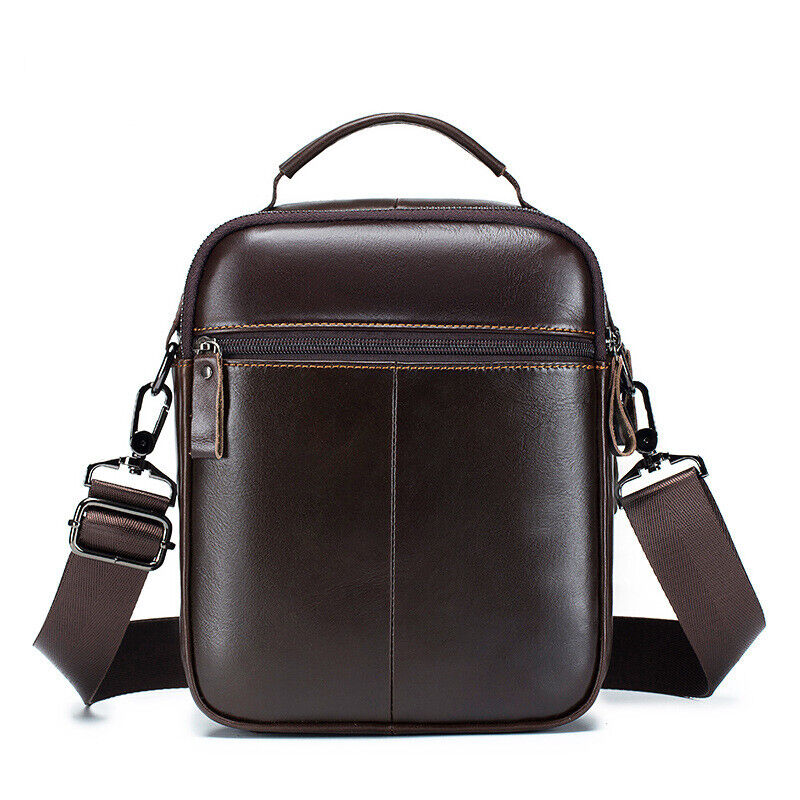 100% Genuine Leather Men's Sling Shoulder/Messenger Bag Double Zipper 8" Handbag