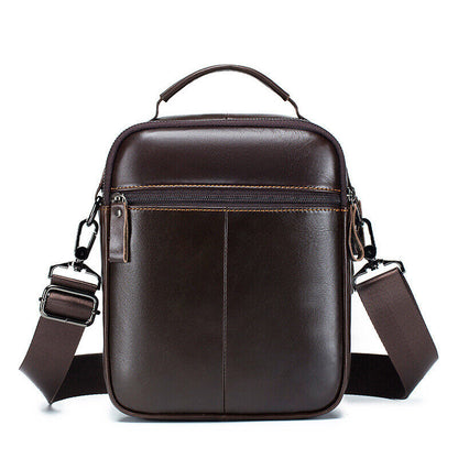 100% Genuine Leather Men's Sling Shoulder/Messenger Bag Double Zipper 8" Handbag