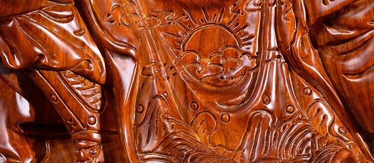 FENG SHUI Old Chinese Folk Wood Carved Dragon Warrior Guan Gong Yu God Statue 关羽