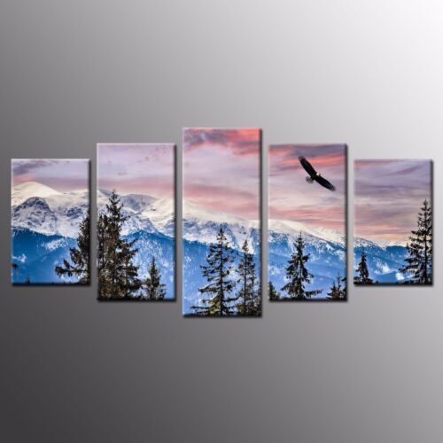 Wild eagle and Snow Mountain 5 Pcs Canvas Wall Art Poster Home Decor