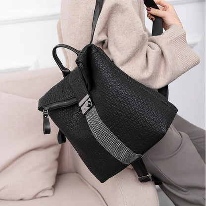 Women Leather Black Backpack School Backpacks Girls Travel Bagpack