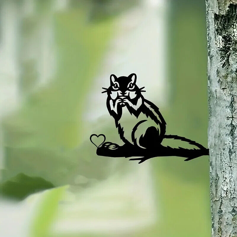 Black Metal Squirrel Pet Outdoor Yard Silhouette Animal Garden Decorative Post