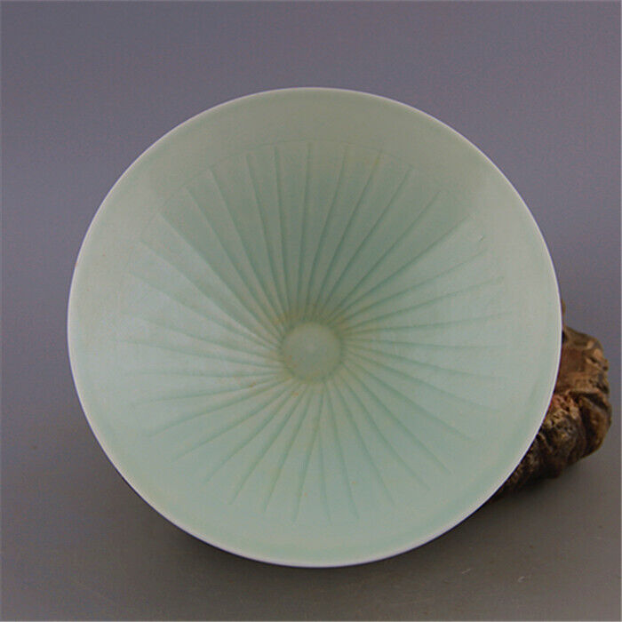 Chinese Song Hutian Kiln Yin Carved Value Stripe Celadon Bamboo Hat Bowl