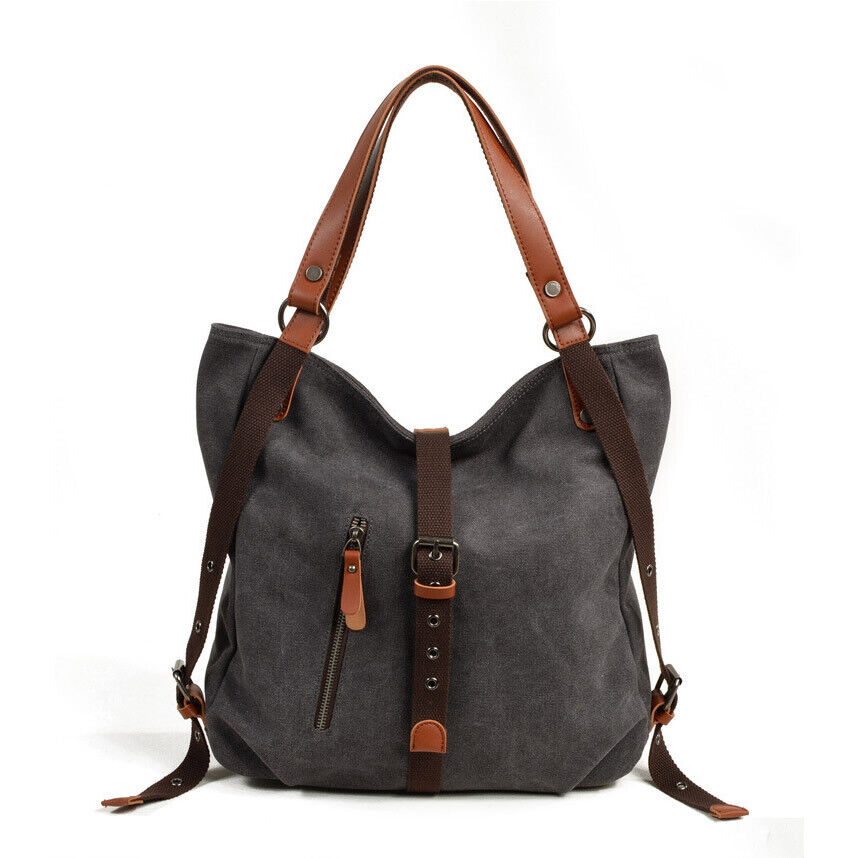 Vintage Convertible Canvas Tab-Over Tote Shoulder Purse Backpack Day bag Bucket