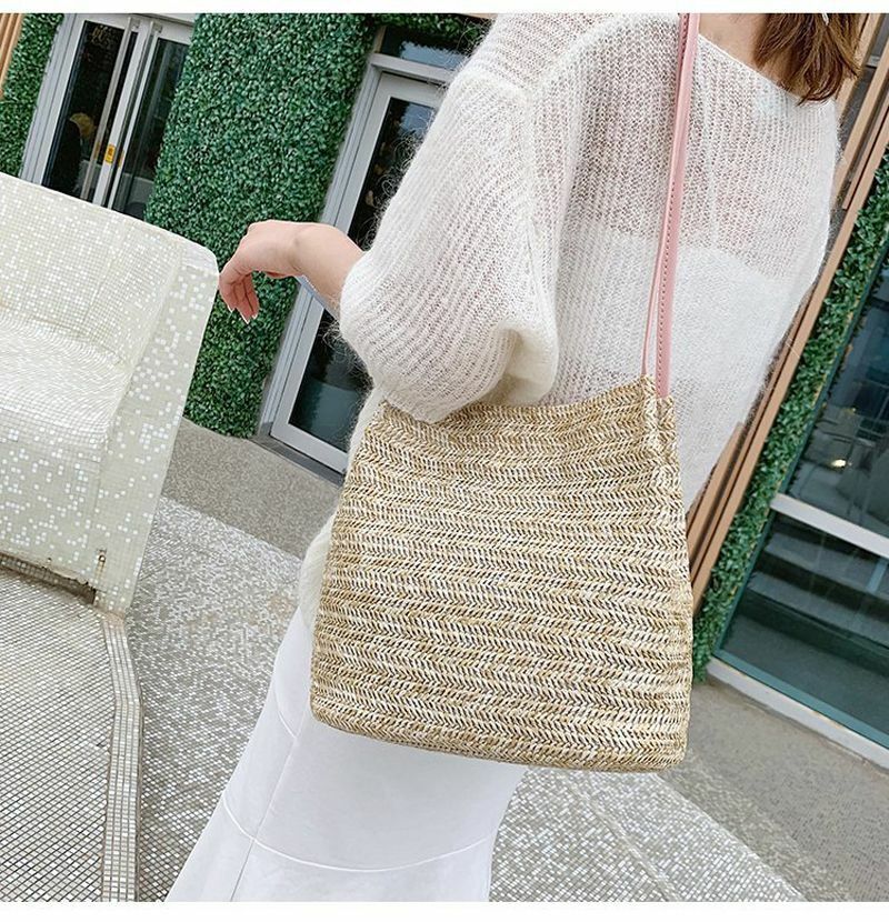 Bag Shoulder Bohemian Women Handbag Beach Hand Woven Rattan Straw Summer Large