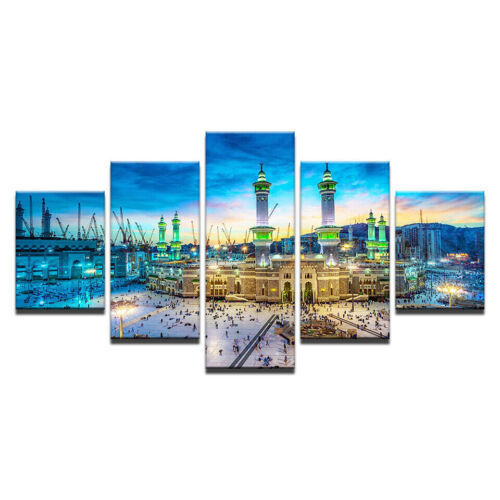 Islam Muslim Hajj Makka 5 Pieces Canvas Wall Painting Poster Home Decor Cuadros