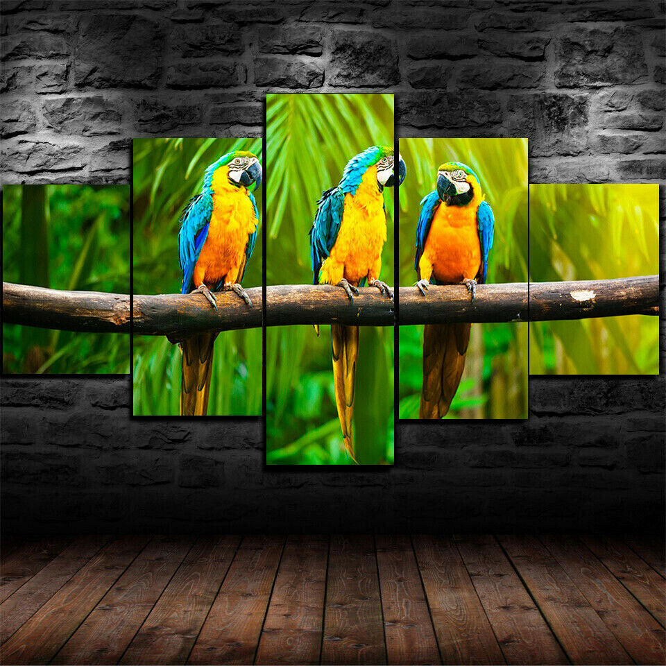 Macaw Parrots Birds Nature 5 Panel Canvas Print Wall Art Poster Home Decoration