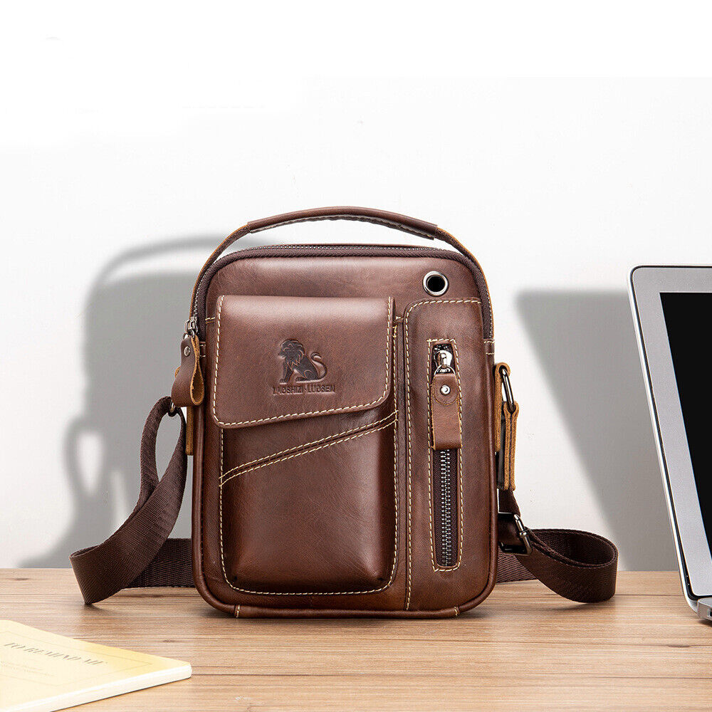 100% Genuine Leather Men's Sling Shoulder Bag Crossbody Bag Small Handbags