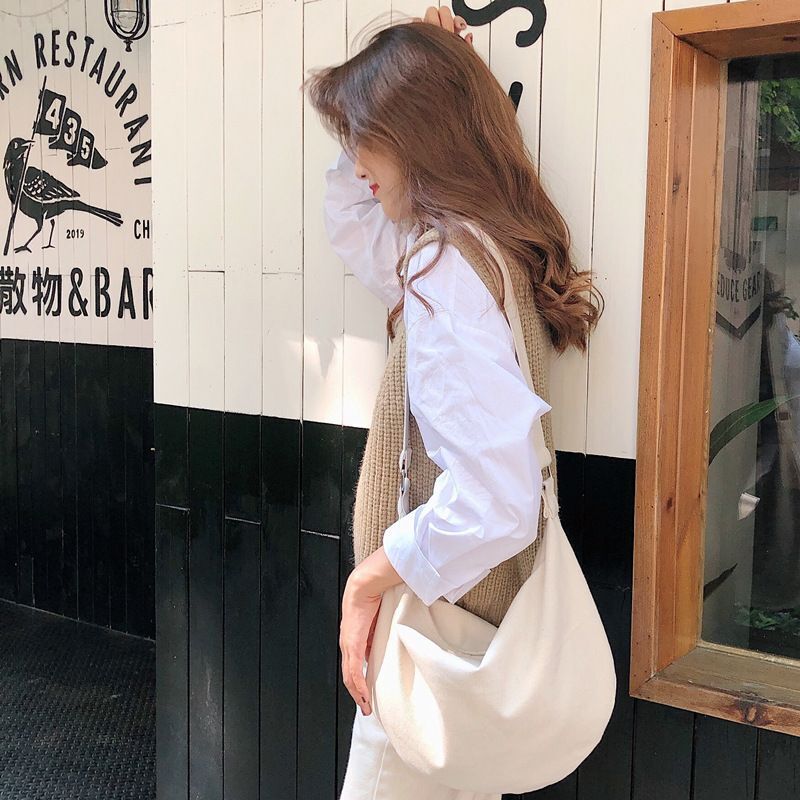 Canvas Messenger Bag Large Shoulder Purse Zipper Cotton Crossbody Pouch 45*19 CM