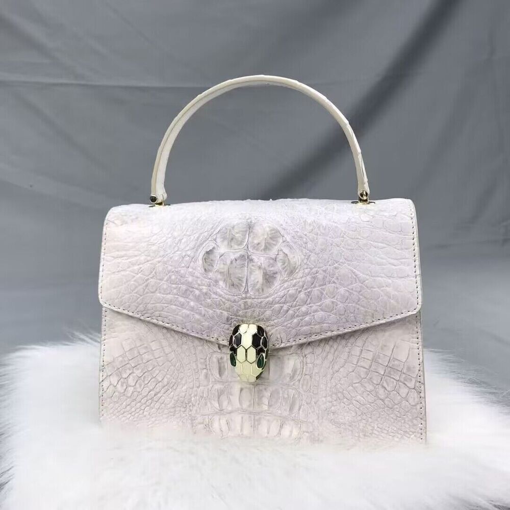 Women's Crocodile Skin Chain Bag Genuine Alligator Leather Shoulder Bag White