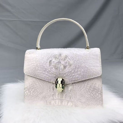 Women's Crocodile Skin Chain Bag Genuine Alligator Leather Shoulder Bag White