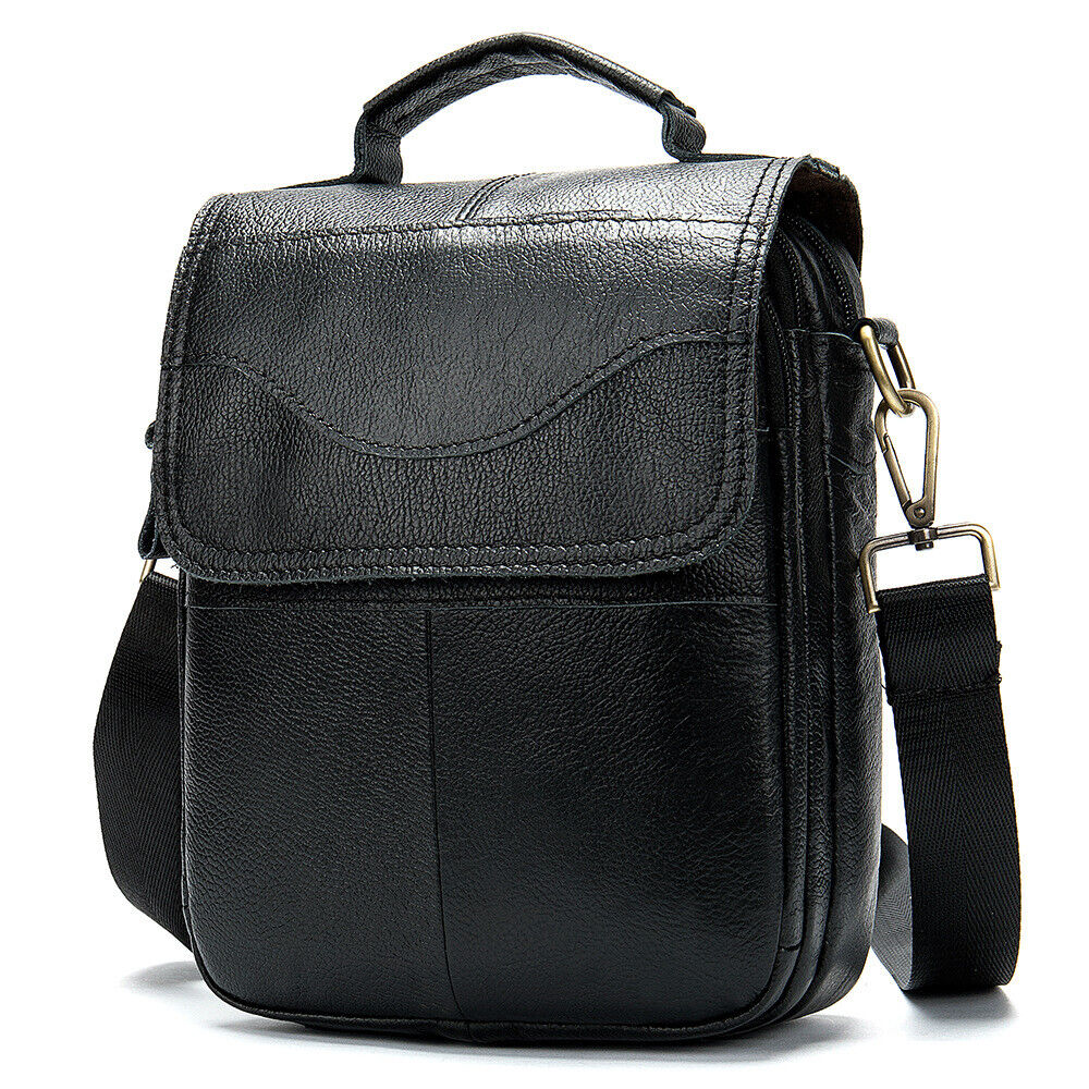 100% Genuine Leather Men's Sling Shoulder/Messenger Bag Double Zipper 8" Handbag