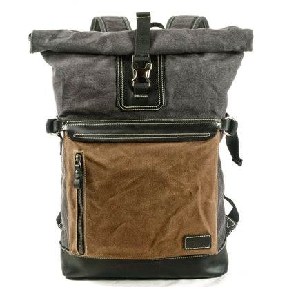 Retro Canvas Backpack Large-capacity Travel Bag Computer Bag Stitching Leather