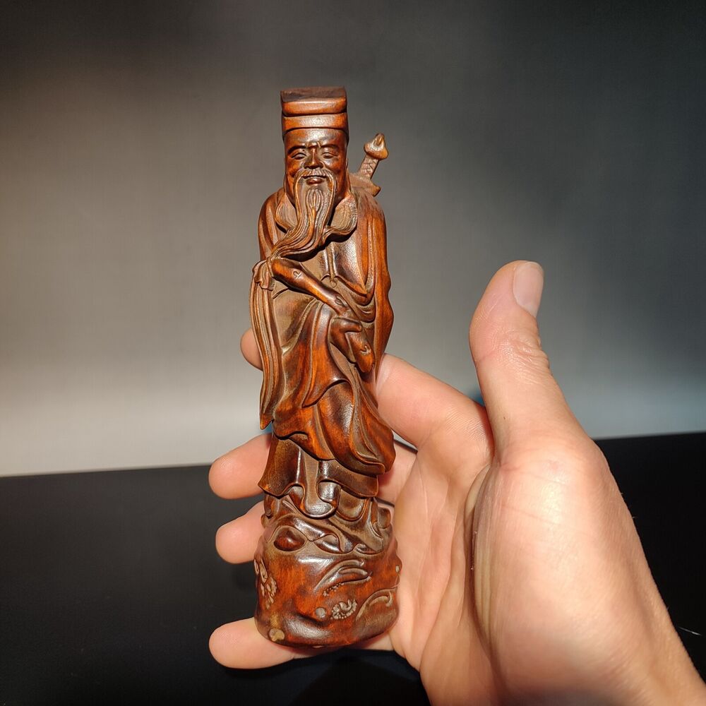 Chinese Wooden Statue buddha decor carving sculpture room patron deity barber