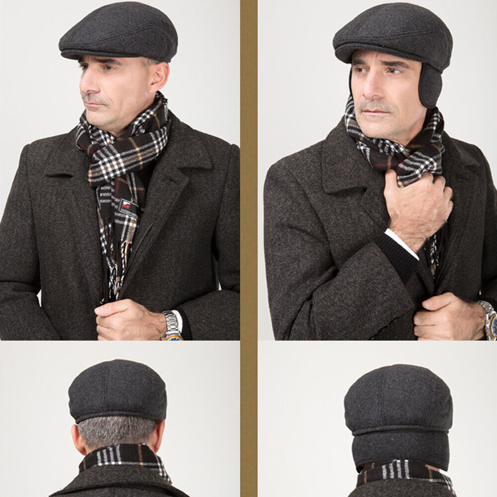 Men's Helmet Cap Newsboy Wool Hat Driving Flat Cabbie Hat Golf