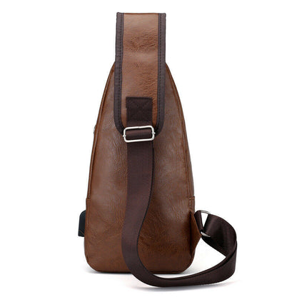 New Men's Leather Sling Pack Chest Shoulder Crossbody Bag Backpack Biker Satchel