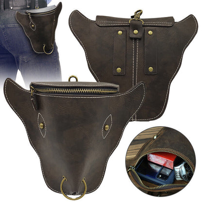 Medieval Faux Leather Cattle Ox Shape Waist Bag Vintage Belt Coin Purse Pouch