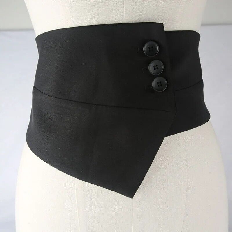 Women Belts Fabric Elastic Embellished Skirt Outer Wear Button Connect Waistband
