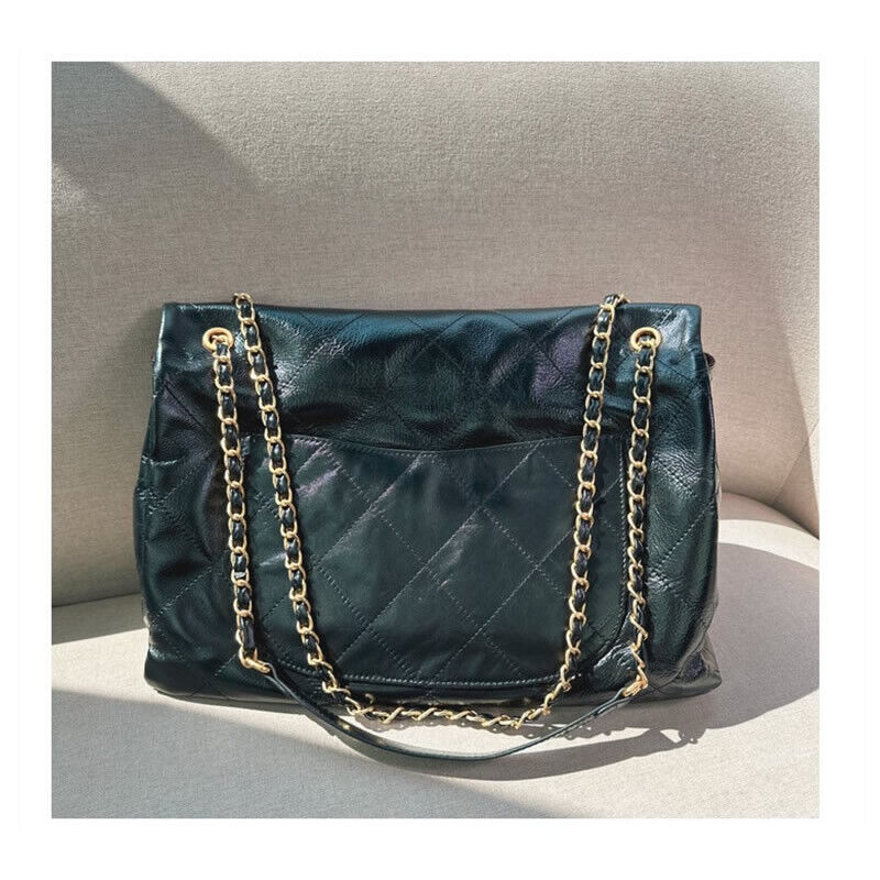 33/39cm Large Quilted Real Leather Flap Purse Shoulder Bag Chain Handbag Fashion