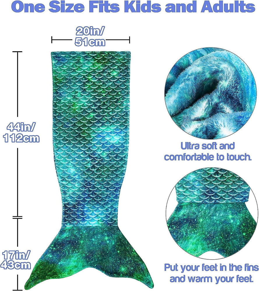 Catalonia Kids Mermaid Tail Blanket, Cozy Sleeping Bag, Aurora Green