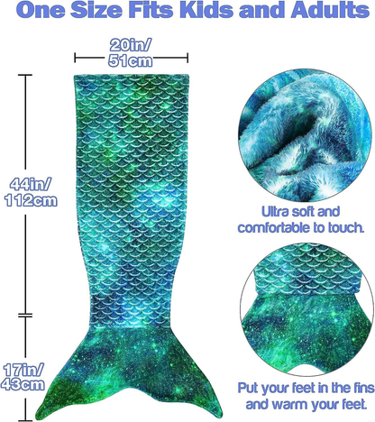 Catalonia Kids Mermaid Tail Blanket, Cozy Sleeping Bag, Aurora Green
