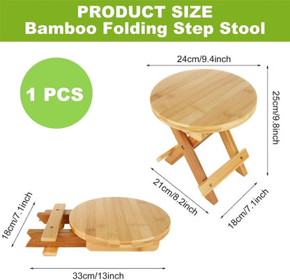 Bamboo Folding Step Stool Shower Bench Foot Rest Fully Assembled Decor (Round)
