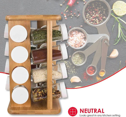 Wooden Revolving Spice Rack Bamboo Organizer Storage Kitchen Decoration 16 Slots