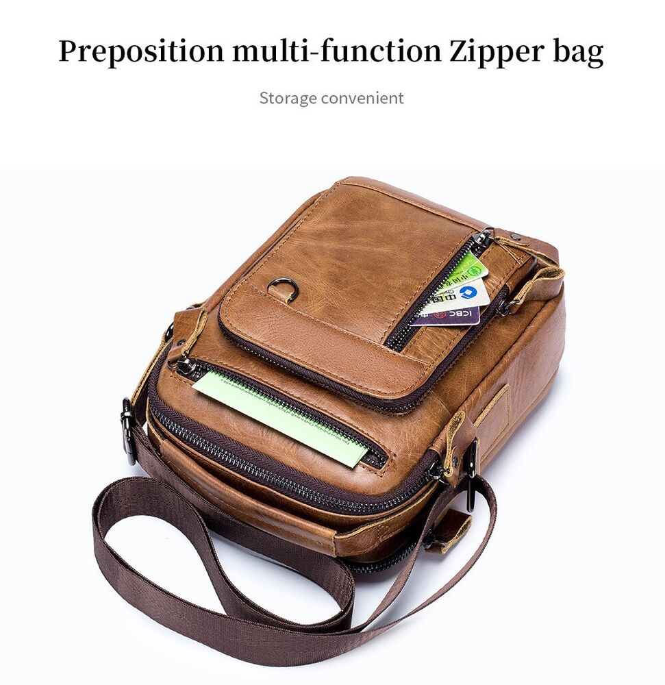 100% Genuine Leather Men's Crossbody Bag Shoulder Bag Messenger Bag Classic
