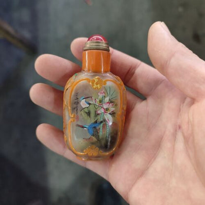 chinese colored glaze inside painting snuff bottle Statue Glass Box Carving gift