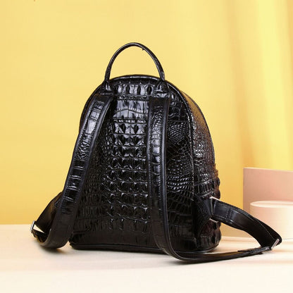 Real Leather White Women's bag, Desinger Crocodile Pattern Backpack Travel Bag