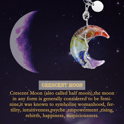 Healing Crystals Stones Keychain Tree of Life Wire Wrapped Crescent Moon Keychai