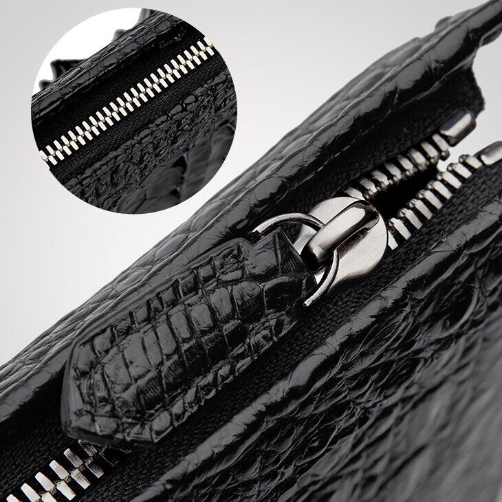 Black Real Crocodile Skin Leather Men Business Clutch Wallet Zipper Envelope Bag