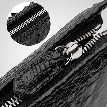 Black Real Crocodile Skin Leather Men Business Clutch Wallet Zipper Envelope Bag