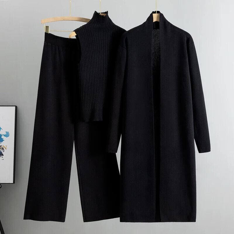 Women Cardigan Tracksuits Pant Set Ladies Sweater Suit Ladies 3 Piece Set