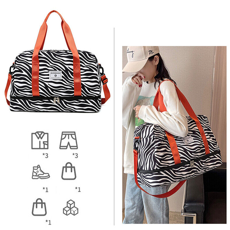 Travel Luggage Bag Women Leopard Waterproof Sport Gym Dry Wet Separation Handbag
