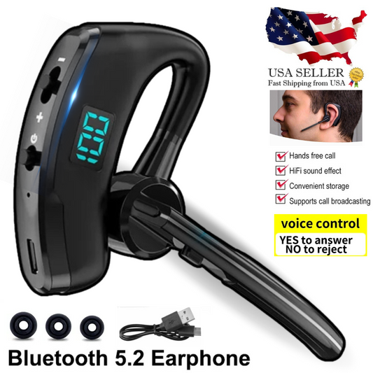 Bluetooth 5.2 Earpiece Wireless Headset Driving Trucker Earbuds Noise Cancelling