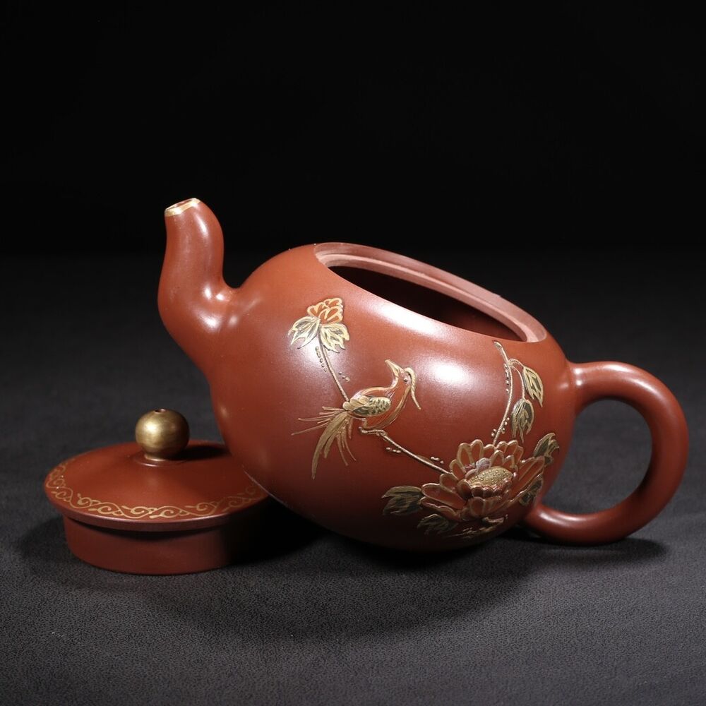 Vintage Chinese Yixing Purple Clay Teapot Zisha Ceramic Nice Flower Bird Teapots