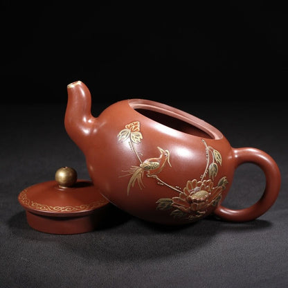 Vintage Chinese Yixing Purple Clay Teapot Zisha Ceramic Nice Flower Bird Teapots