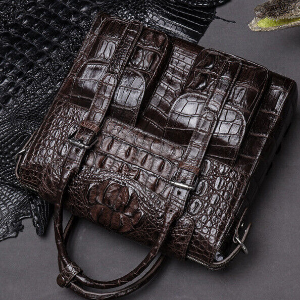 Handcrafted Siamese Alligator Skin Leather Mens Business Briefcase Sling Handbag