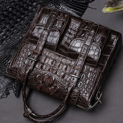 Handcrafted Siamese Alligator Skin Leather Mens Business Briefcase Sling Handbag