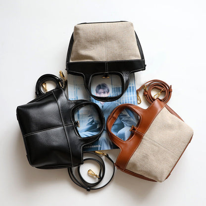 Small Mini Leather Canvas Tote Purse Shoulder Bag Tote Clutch Crossbody Handbag