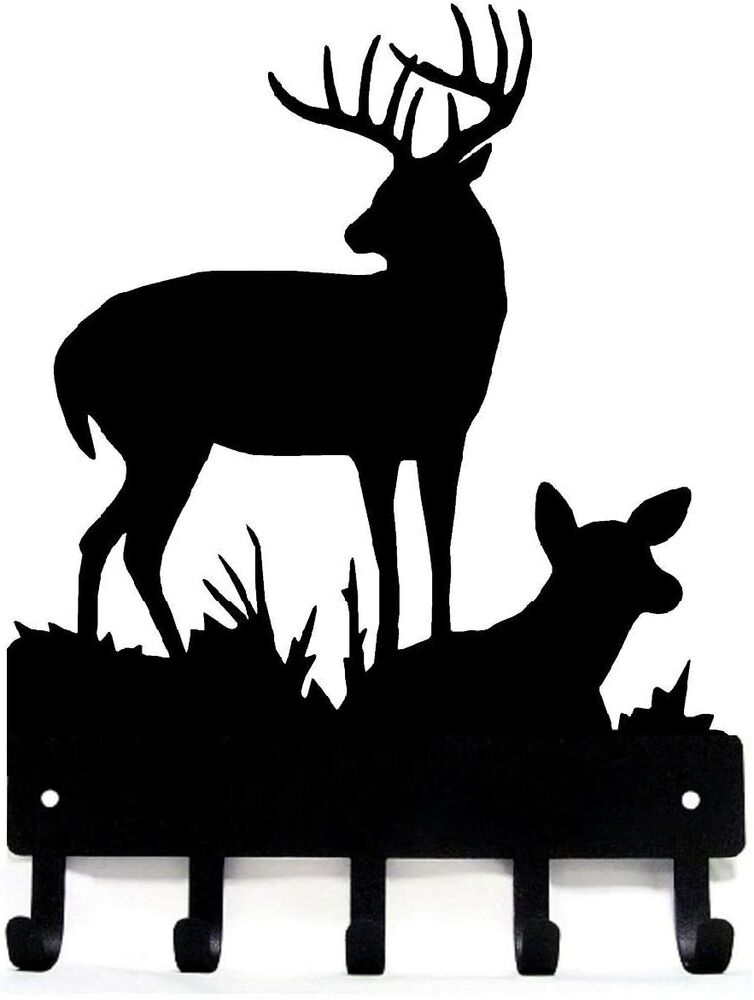 Deer Family #2 Key Rack Hanger - 6 inch Wide Metal Wall Art