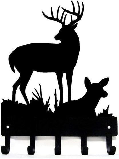 Deer Family #2 Key Rack Hanger - 6 inch Wide Metal Wall Art