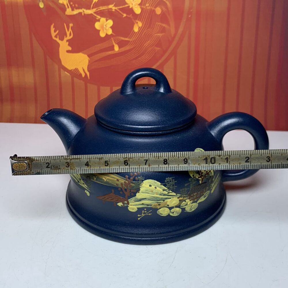 Vintage China Yixing Purple Clay Teapot Zisha Ceremony Painted Landscape Teaware