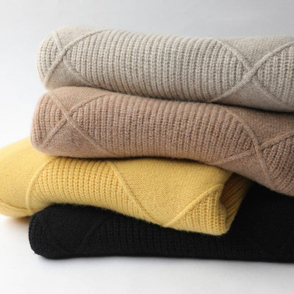 Women's Pullover Sweater Thickened Warmth Knitted Wool Sweater High Collar