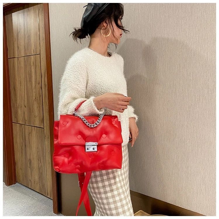 Shoulder Crossbody Bag Padded Tote Purse Handbag Cotton 30*24*8 CM Chain Handle
