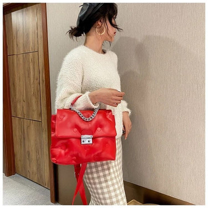 Shoulder Crossbody Bag Padded Tote Purse Handbag Cotton 30*24*8 CM Chain Handle