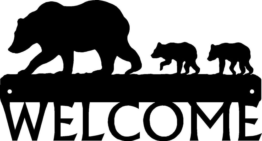 Bear & Cubs Welcome Sign - Size 12" x6.5" Metal Wall Art